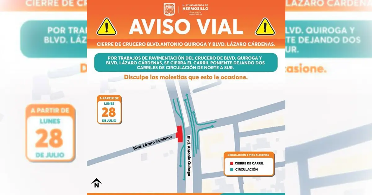 Por obra de pavimentación se cierra crucero de Quiroga y Lázaro Cárdenas