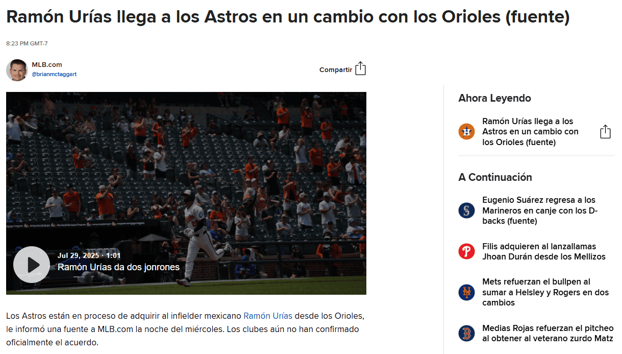 Otro sonorense a Houston: Ramón Urías llegará a Astros