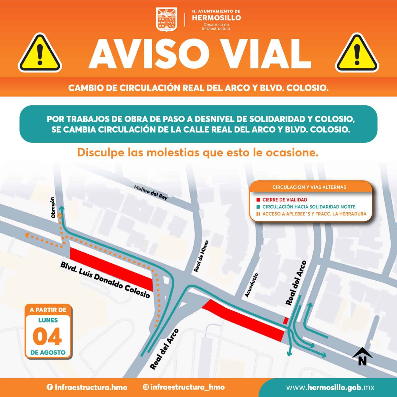 Cierran tramo del Colosio por obras del paso a desnivel en Solidaridad