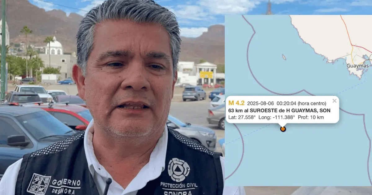 Un sismo de 4.2 grados se registró hoy al suroeste de Guaymas