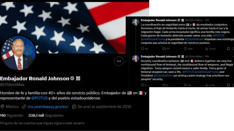 Embajador Ronald Jhonson reconoce el trabajo entre México y EU contra el tráfico de fentanilo