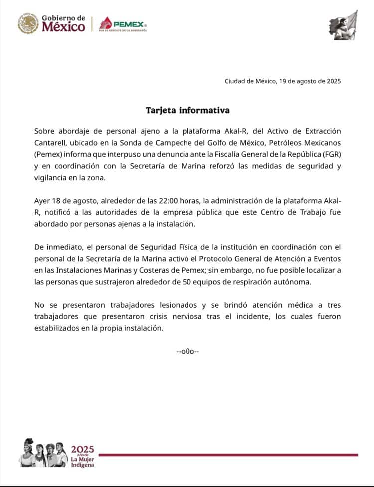 Piratas asaltan plataforma de Pemex en Campeche