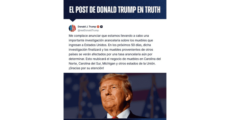 Trump anuncia investigación a importación de muebles para imponer arancel