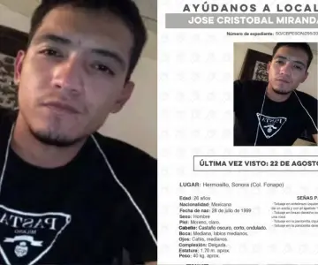 Buscan a José Cristóbal Miranda, desaparecido en Hermosillo