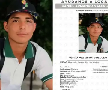 Buscan a Daniel Armando Valencia Rivera, joven desaparecido en Hermosillo