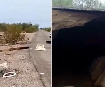 Fuertes lluvias ocasionan un socavón en carretera Cero Sur en Sonora