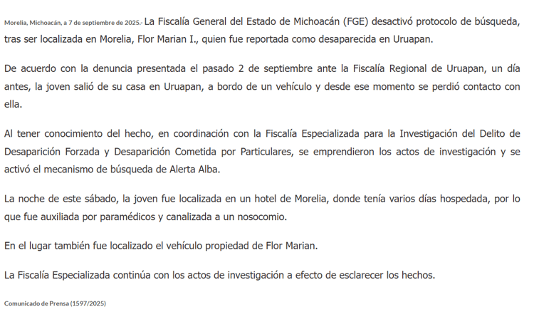 Marian Izaguirre se resguardaba en hotel de Morelia: FGE Michoacán