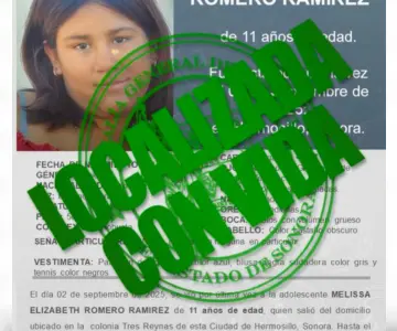 Localizan con vida a Melissa Elizabeth, menor desaparecida en Hermosillo
