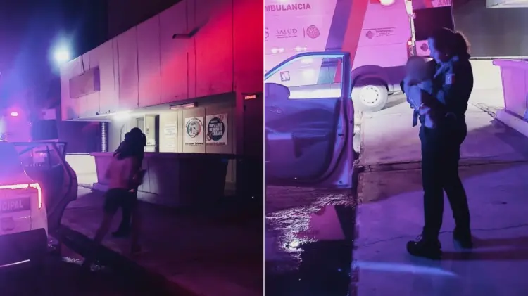 Elementos de la Policía de Hermosillo auxilian a bebé. (Foto: Especial / EXPRESO)