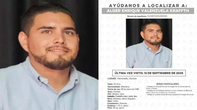 Alger Enrique Valenzuela Krafft, desaparecido en Hermosillo. (Foto: Especial / EXPRESO)