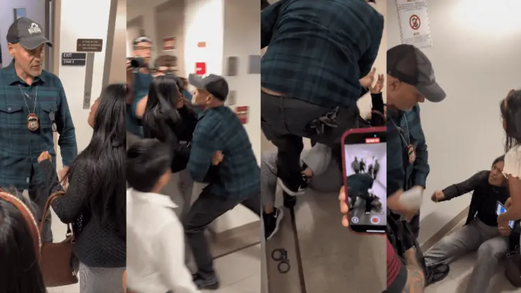 Empujón de agente del ICE a mujer en corte migratoria de Nueva York. (Foto: Capturas de Pantalla)