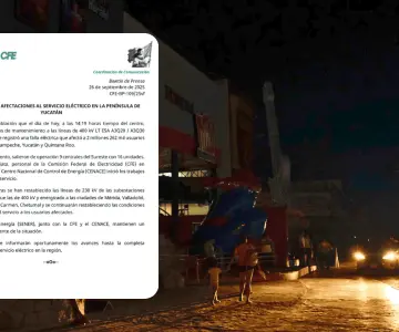 Falla eléctrica paraliza Yucatán, Campeche y Quintana Roo este viernes