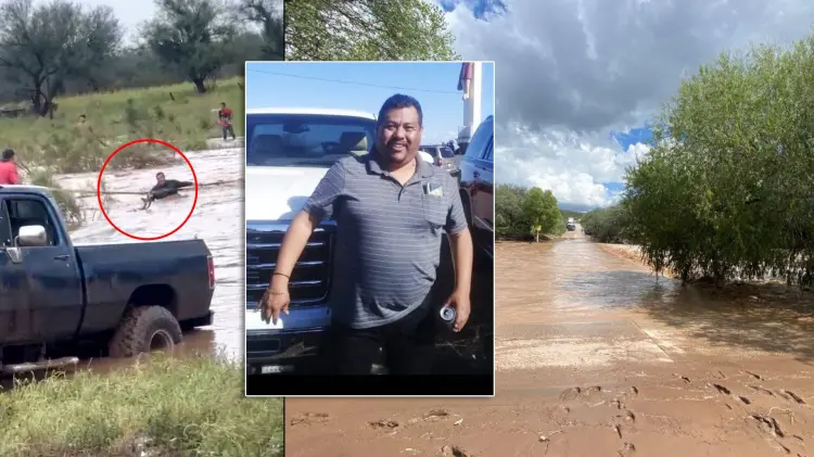Río en Bacanuchi arrastra pick up y hombre (Foto: Especial /EXPRESO)