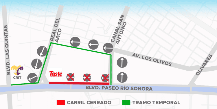 Cierre vial en Paseo Río Sonora por reparación del colector sanitario
