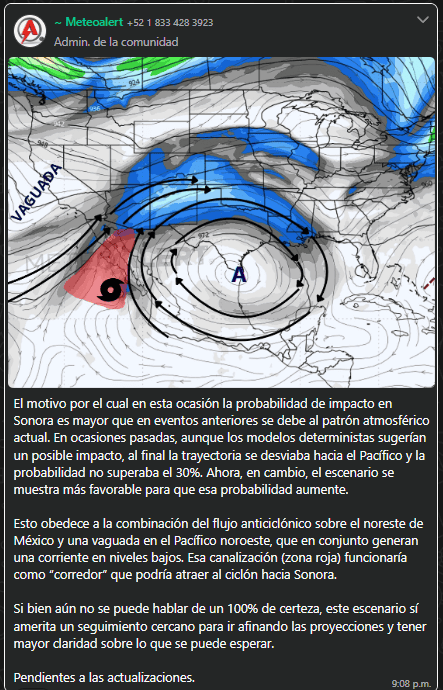 Aumenta probabilidad de ciclón tropical en Sonora
