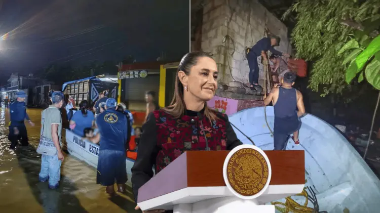 Rescate de una familia, incluyendo un bebé, en Álamo Temapache (Foto: Especial /EXPRESO)