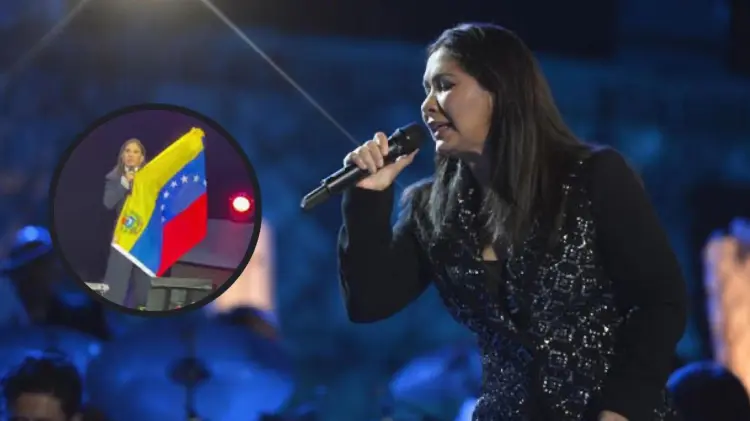 La cantante izó la bandera de Venezuela en su concierto. (ESPECIAL / EXPRESO)