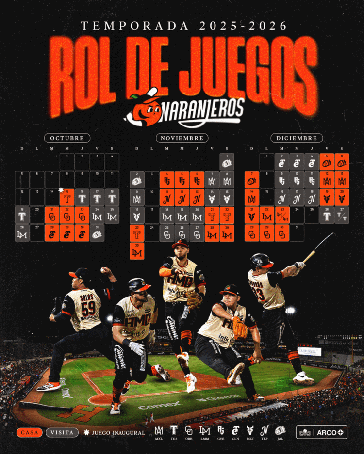 Naranjeros de Hermosillo: conoce su rol de juegos de la temporada 2025-2026