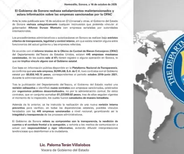 Gobierno de Sonora rechaza vínculo de Durazo con empresas sancionadas Gobierno de Sonora rechaza vínculo de Durazo con empresas sancionadas