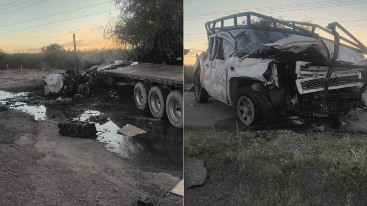 Aparatoso choque en la Costa de Hermosillo deja un trailer calcinado