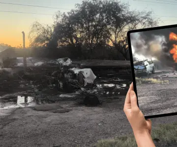 Aparatoso choque en la Costa de Hermosillo deja un trailer calcinado