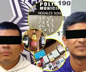 Policía de Nogales arresta a 2 hombres con metanfetamina y objetos robados