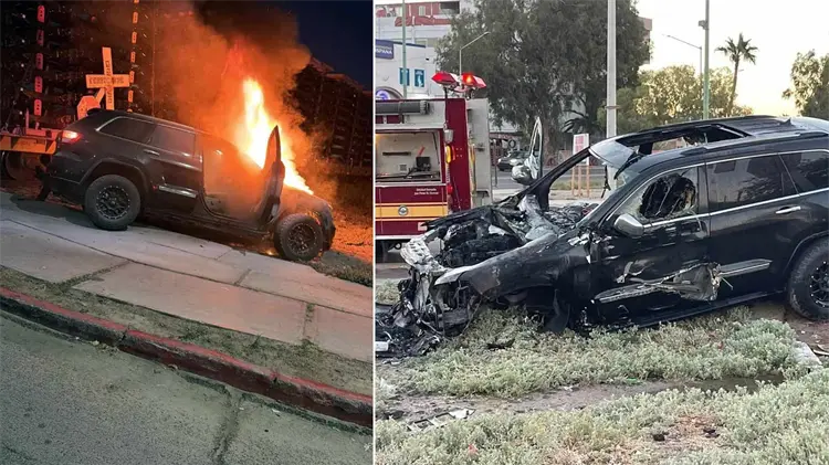 Bomberos de Puerto Peñasco sofocaron el incendio de la camioneta (Foto: Especial / EXPRESO)