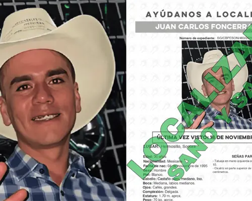 Aparece tras más de dos semanas el joven Juan Carlos Foncerrada