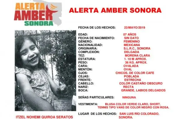 Activan Alerta Amber Sonora para localizar a la menor Itzel Nohemí