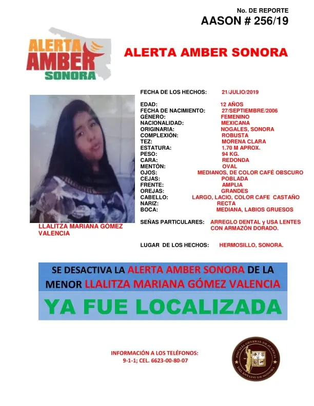 Localizan a la menor Llalitza, de Hermosillo; desactivan Alerta Amber