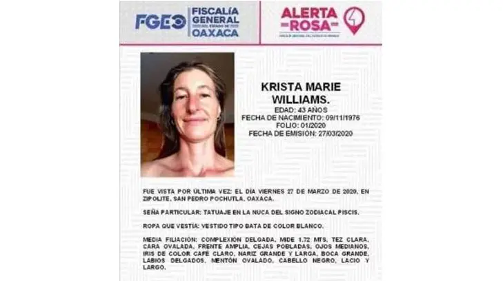 Activan Alerta Rosa por desaparición de profesora estadounidense en Oaxaca