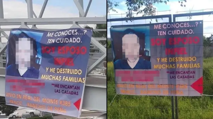 Con mantas, exhiben a esposo infiel en Coahuila