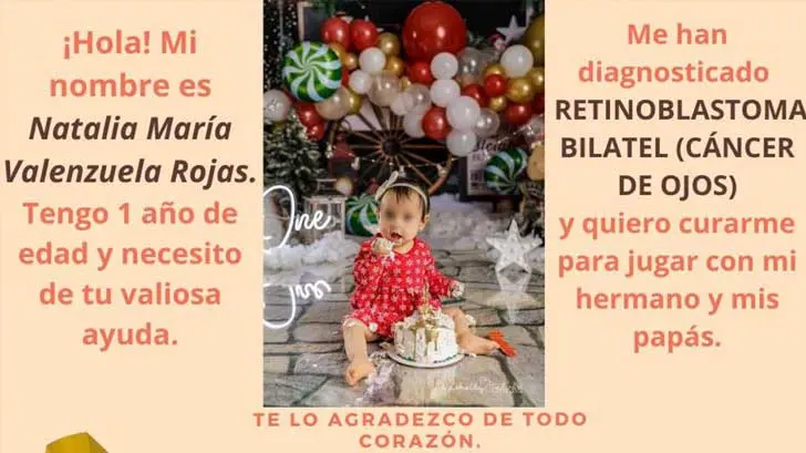 Piden ayuda para Natalia María, quien padece de cáncer en los ojos