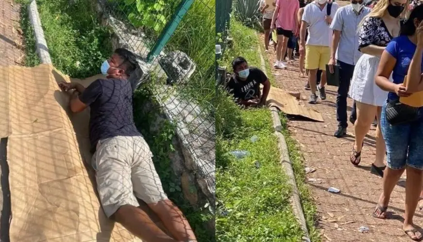 Joven acampa desde una noche antes para la vacuna y ser el primero: se queda dormido y fue el último