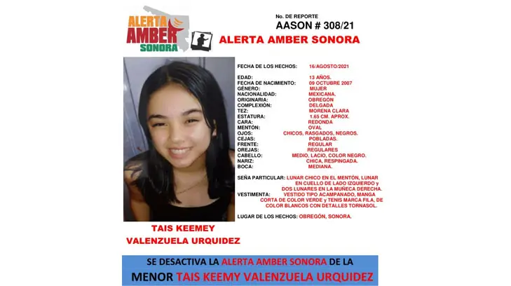 Localizan con vida a la niña Tais, desaparecida en Obregón