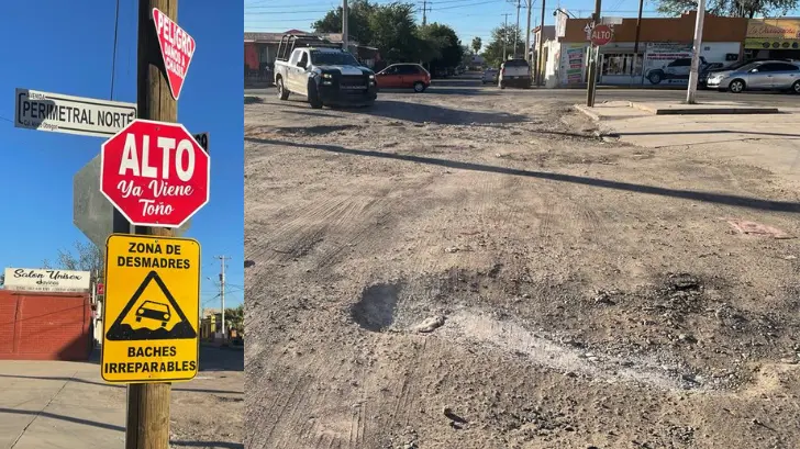 Alto, ya viene el Toño; advierten de enormes baches en la colonia Álvaro Obregón