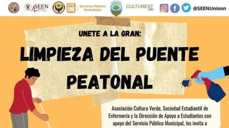 Organizan jornada de limpieza del puente peatonal de la Unison