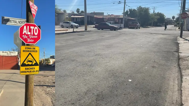 Letreros logran su cometido... a medias; arreglan pequeño tramo de calle en la Álvaro Obregón