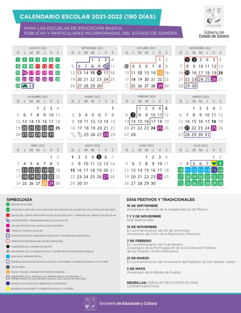 Calendario Escolar 2021-2022 de la SEC